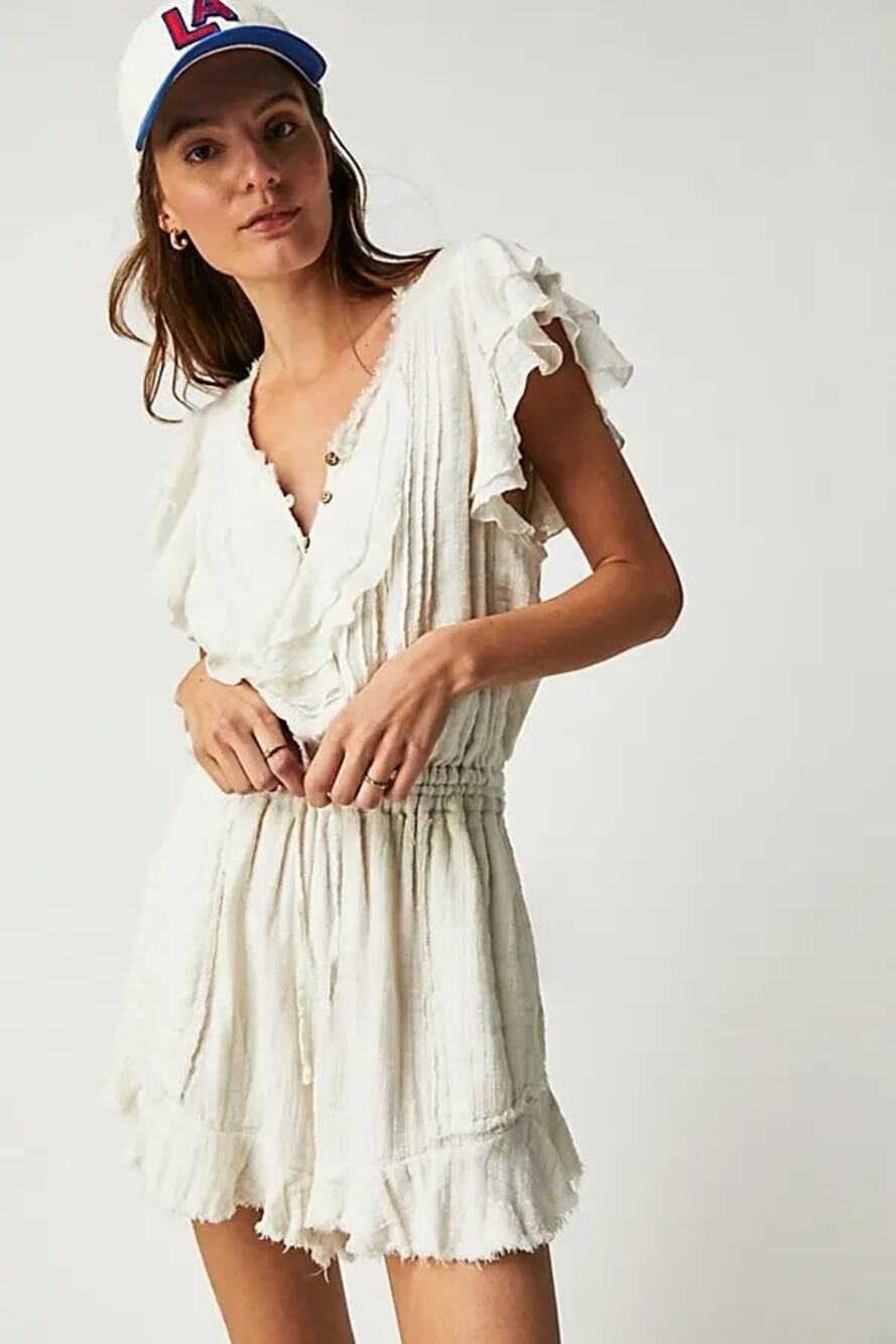 New Free People FP One Naya Romper $128 X-LARGE Alabaster Textured Wooven